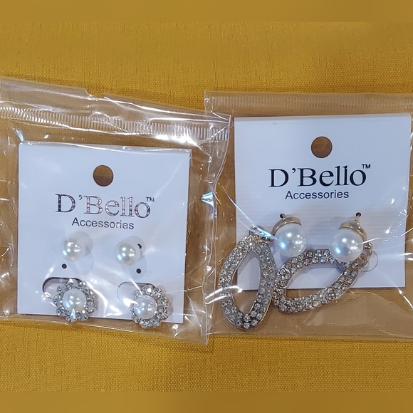D'Bello FAUX PEARL & GOLD PIERCED HANGING EARRINGS Set of 2 - Picture 3 of 8